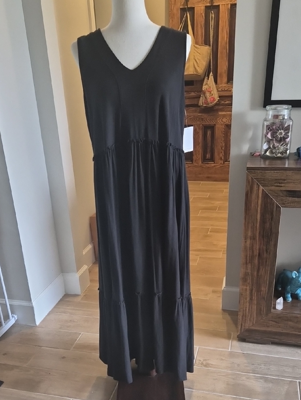 Westbound Black Sleeveless V-Neck Tiered Maxi Dress